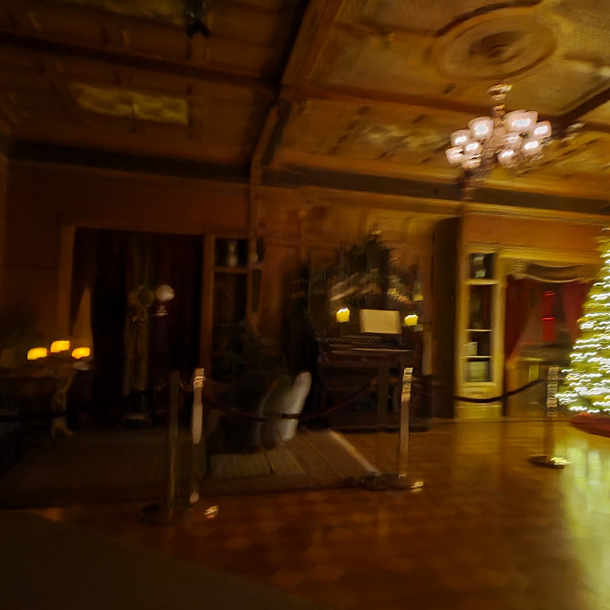 This photo was shared by Jennifer L. from California, taken in night mode on her Note 20 Ultra. She described seeing a woman dressed in black standing near the organ, and what appear to her to be several ghostly figures seated on the couch nearby. She noted that when she took the same photo in regular mode, the figures didn’t appear.